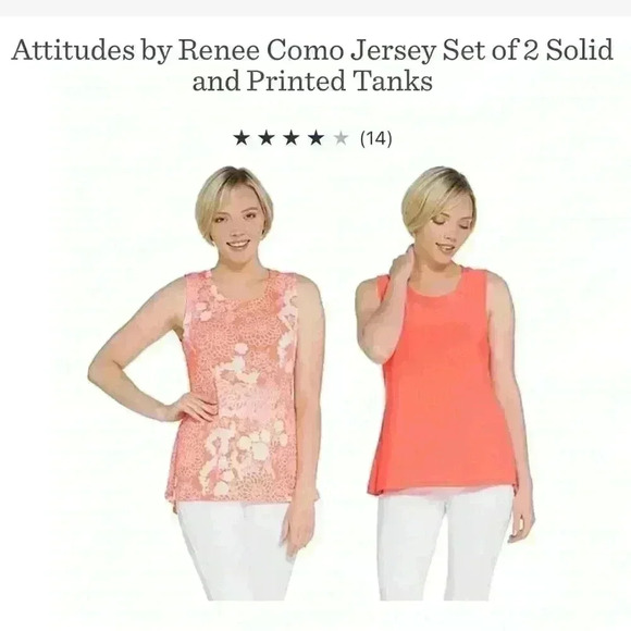 Attitudes by Renee Como Jersey SET OF TWO Solid and Printed Tanks Size L Floral - Picture 12 of 13